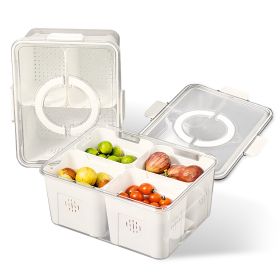 2Pack Airtight Fruit Storage Containers 4-Compartment Food Storage Containers Fruit Vegetable Organizers with 8 Removable Colanders for Fridge Picnic
