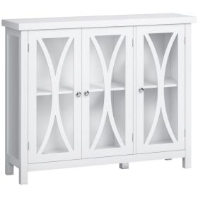 Sideboard, Buffet Cabinet with 3 Tempered Glass Doors, Arc Pattern and Adjustable Storage Shelf, Credenza, White