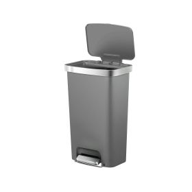 Kitchen Trash Can, 11.9 Gallon Plastic Step Garbage Bin with Soft Close Lid, Gray