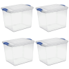 4 Pack 27 Quart Clear Plastic Storage Container with Latch Lid, Blue