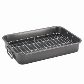 Bakeware 11x15 Inch Nonstick Roaster with Flat Rack, Dishwasher Safe and Oven Safe to 450Â°F, Gray