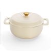 Cast iron 5QT cooking pot - ceramic white - comes with two silicone gloves - Enamel pot