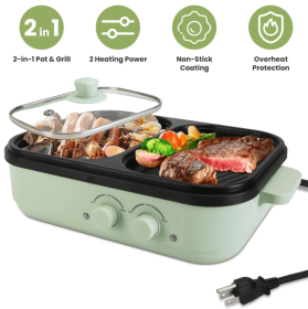 2-in-1 electric heating pot and grill plate set featuring dual independent temperature controls