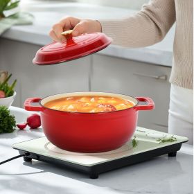 Cast iron 5QT cooking pot - Gradient red - Includes two silicone gloves - Enamel pot