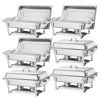 VEVOR Rectangle Chafing Dish, 9 Qt 6 Pack Stainless Steel Chafing Dish, Food Warmer Chafer Complete Set with Hollow Handle, 3 Food Tongs, Lid