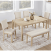 6 Piece Dining Table Set with Bench, Wooden Rectangular Kitchen Table Set with Bench and 4 Upholstered Chairs for Living Room, Kitchen, Dining Room