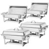 VEVOR Rectangle Chafing Dish, 9 Qt 4 Pack Stainless Steel Chafing Dish, Food Warmer Chafer Complete Set with Hollow Handle, 2 Food Tongs, Lid