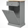 Kitchen Tilt Out Trash Bin Cabinet, Free Standing Recycling Cabinet, Trash Can Holder with Drawer, Grey