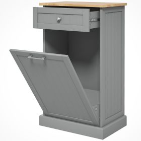 Kitchen Tilt Out Trash Bin Cabinet, Free Standing Recycling Cabinet, Trash Can Holder with Drawer, Grey