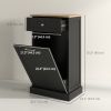 Kitchen Tilt Out Trash Bin Cabinet, Free Standing Recycling Cabinet, Trash Can Holder with Drawer, Black