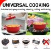 Cast iron 5QT cooking pot - Gradient red - Includes two silicone gloves - Enamel pot