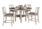 Dining Room Rustic Style Antique White 5pc Dining Set Counter Height Table w Shelf Unique High Chairs Furniture
