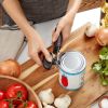 Black Manual Can Opener with Soft Grip Handle, Stainless Steel Blade, Freestanding Design, Hand Wash Only
