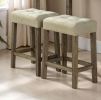 Modern Transitional Brown Dining Table w 2x Stools Biscuit-Tufted Seat Cushion Chair 3pc Dining Set
