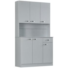 71" Kitchen Pantry Cabinet, Tall Storage Cabinet with Microwave Stand, Modern Kitchen Hutch with Countertop, 6 Doors, Storage Drawer, 3 Adjustable Sh (Option: Gray-1150x460x210 mm)