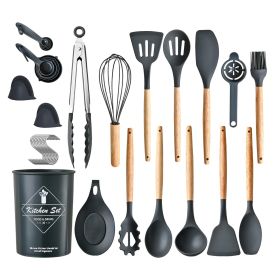 35Pcs Kitchen Cooking Utensils Set Spatula Set Baking Utensil Set Kitchen Accessories Necessities with Holder Egg Whisk Separator Tong Turner Spoons C (Option: UtensilSetBlack)