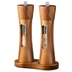 Pepper Grinder Pagoda-shaped Wooden Kitchen Pepper Mill (Color: Natural, type: Double+Base)