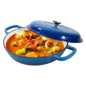 Enameled Cast Iron Dutch Oven, 3.8 Quart Dutch Oven Pot with Lid, Non Stick Cast Iron Pot, Round Oven Safe up to 500Â°F, Use for Marinate, Cook (Color: Blue)